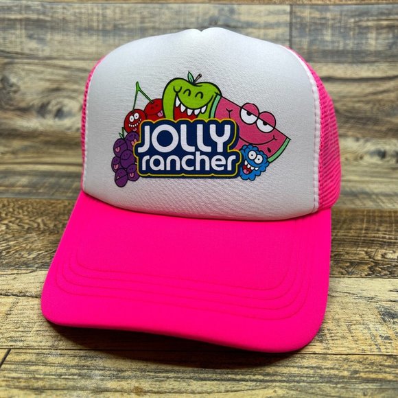 Jolly Rancher Unisex Trucker Hat Pink Snapback Vintage Retro Candy Baseball Cap - Picture 2 of 8